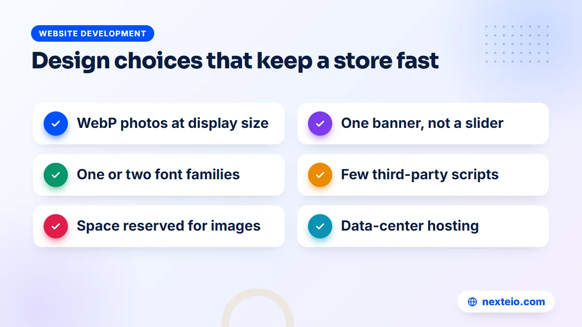 Checklist of design choices that keep an online store fast on slow mobile data
