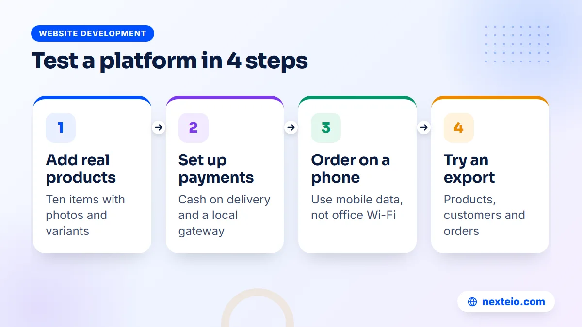 Four steps to test an online shop platform during a free trial