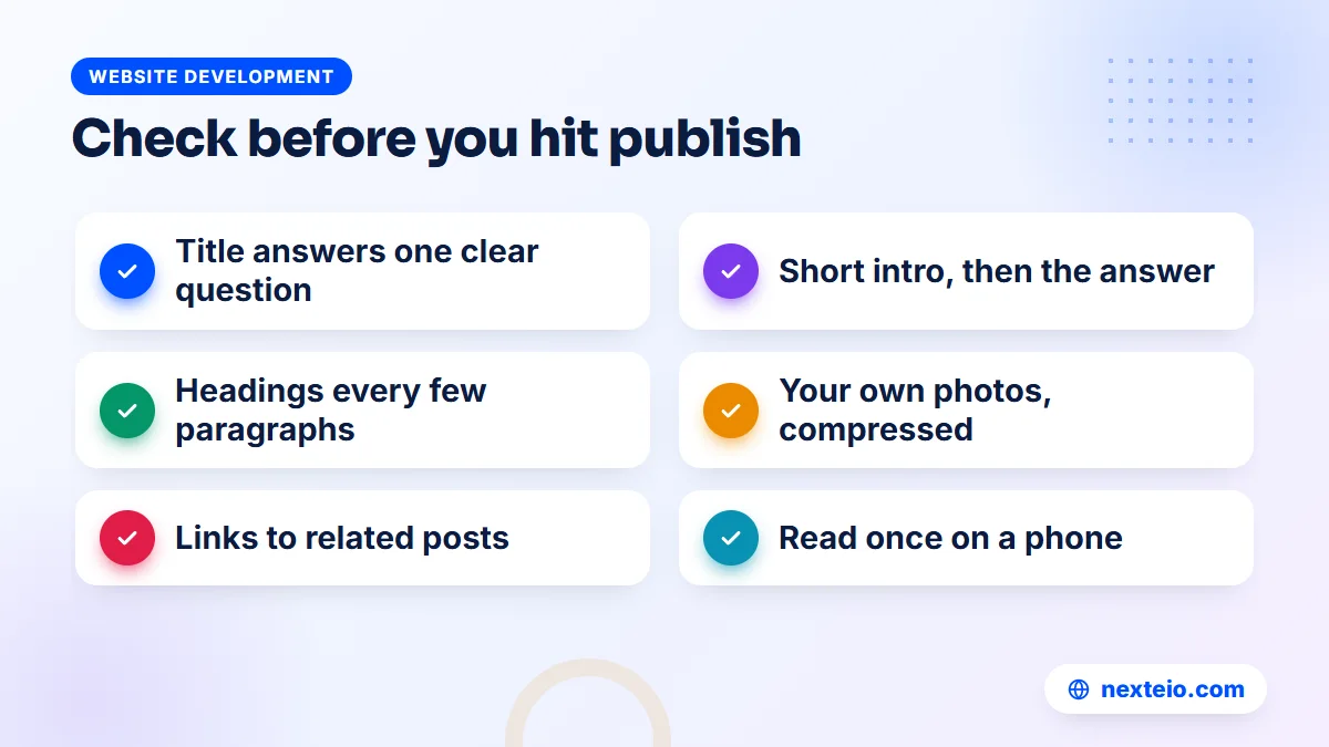 Checklist for reviewing each post before publishing a new blog