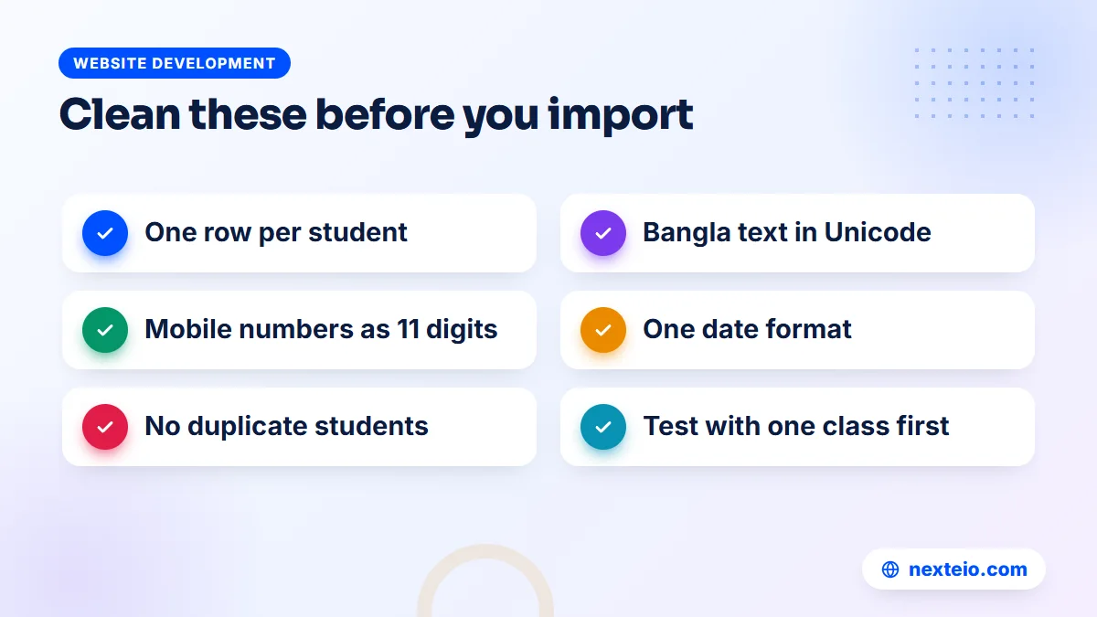 Checklist for cleaning old student data before importing it into a new system